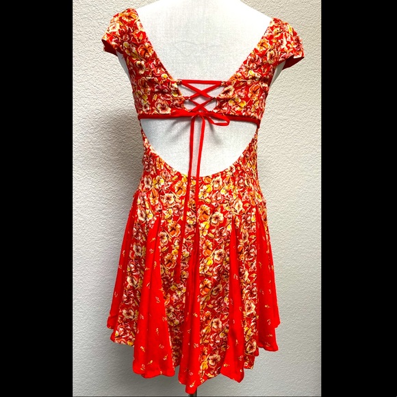 Free People Strawberry Combo Mini summer Dress, NWT, floral print, XS, open back - Picture 3 of 16